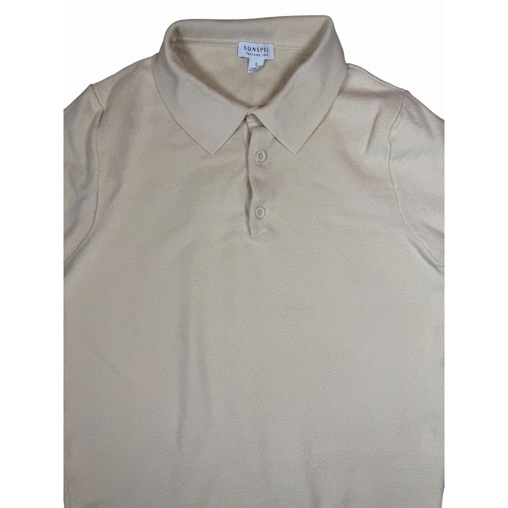 Sunspel Polo Shirt Mens Small Ivory Cotton Knit Luxury Short Sleeve Portugal